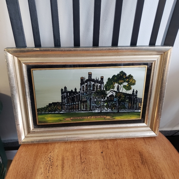 Other - Vintage reverse painting glass picture in frame University of Chicago 14" x 10"